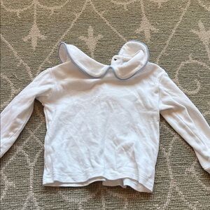 Little English White Long Sleeve Shirt, Blue Trim, Peter Pan Collar 12 Months